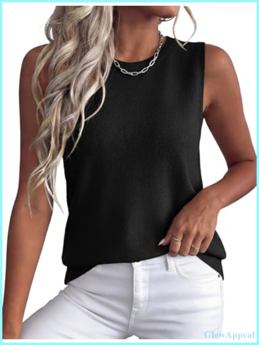 Ribbed Knit Sleeveless Crewneck Sweater Vest Tank Top Business Casual